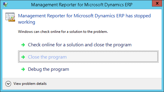 Management Reporter Crash